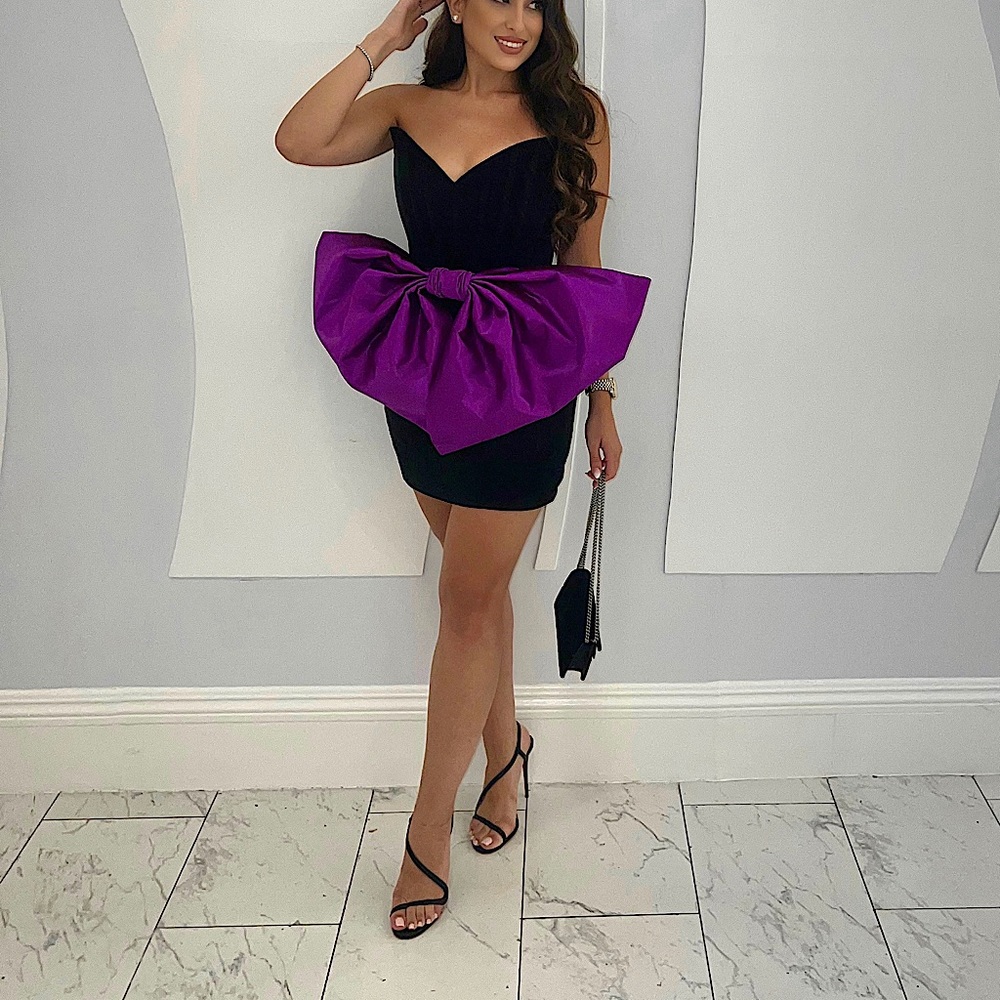 Bronx and Banco Valentine Mini Dress in Electric Purple & Black